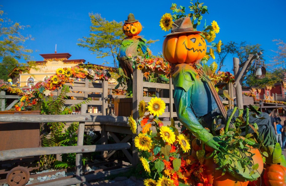 Decorazioni con fiori e zucche a tema Halloween