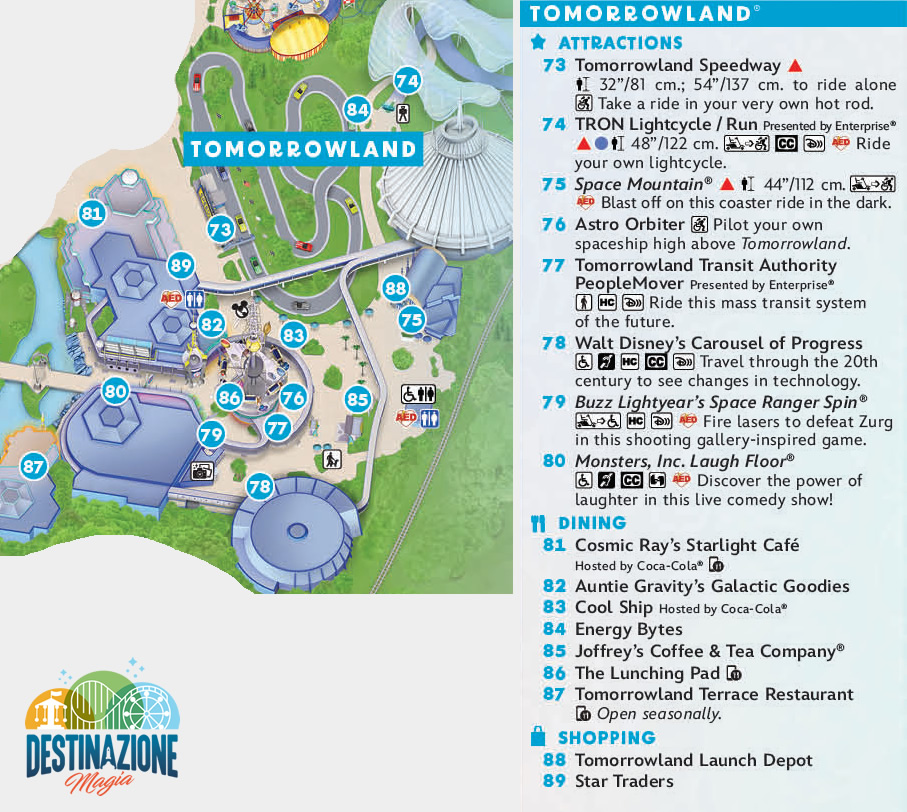 Mappa area Tomorrowland parco Magic Kingdom a Orlando