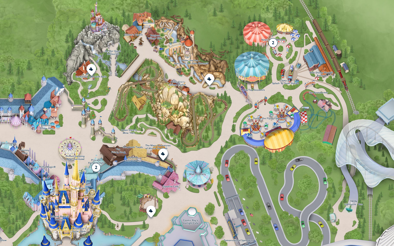 Mappa punti di incontro con i personaggi a Magic Kingdom a Orlando