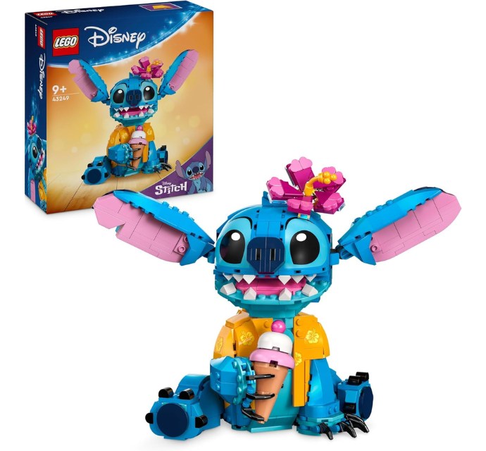 Stitch LEGO con cono gelato, camicia hawaiana e fiore in testa