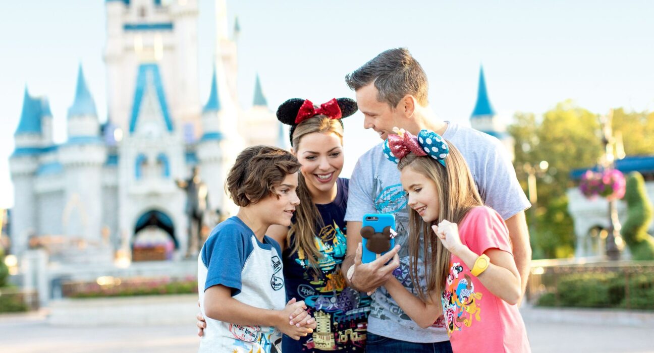 Famiglia al parco di Walt Disney World programmando la visita